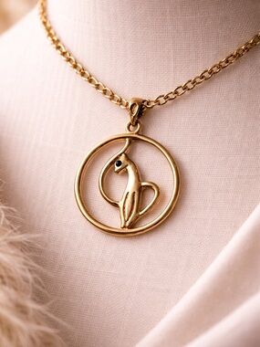 Vintage Napier Gold Cat Necklace Minimalist Pendant Dainty Figural